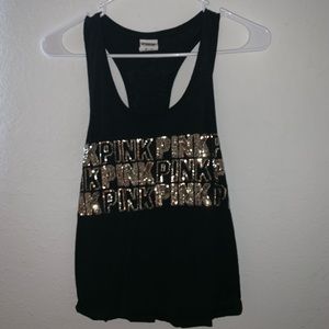 PINK Black and Gold Glitter Tank